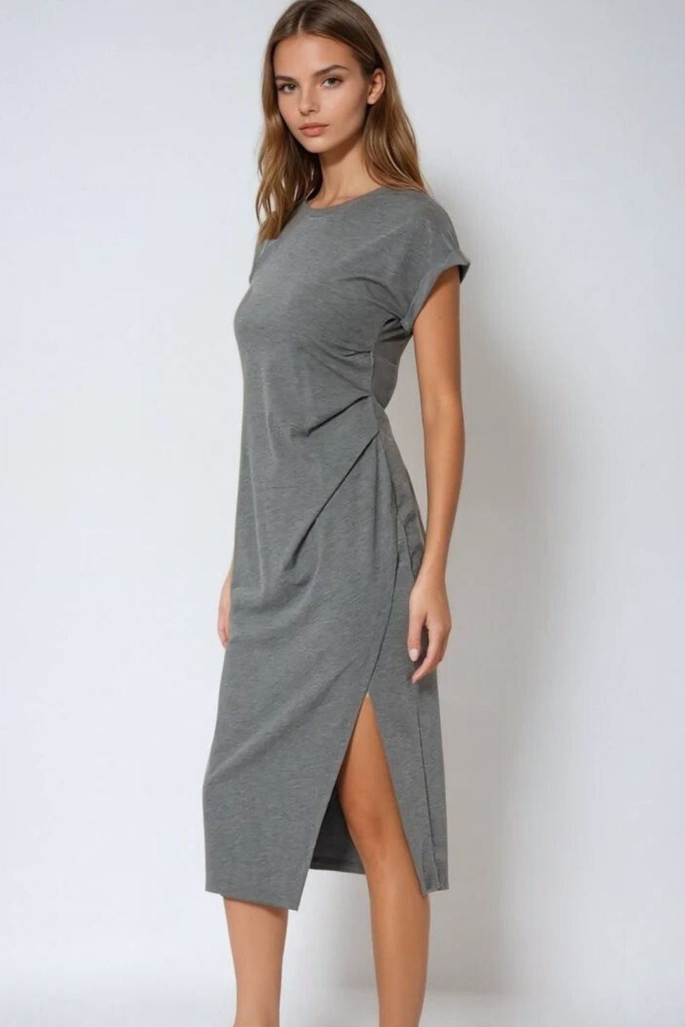 Q2 Vestido sem mangas em tencel elástico cinzento