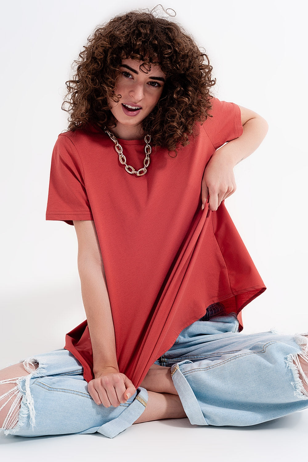 Q2 Vestido t shirt em laranja