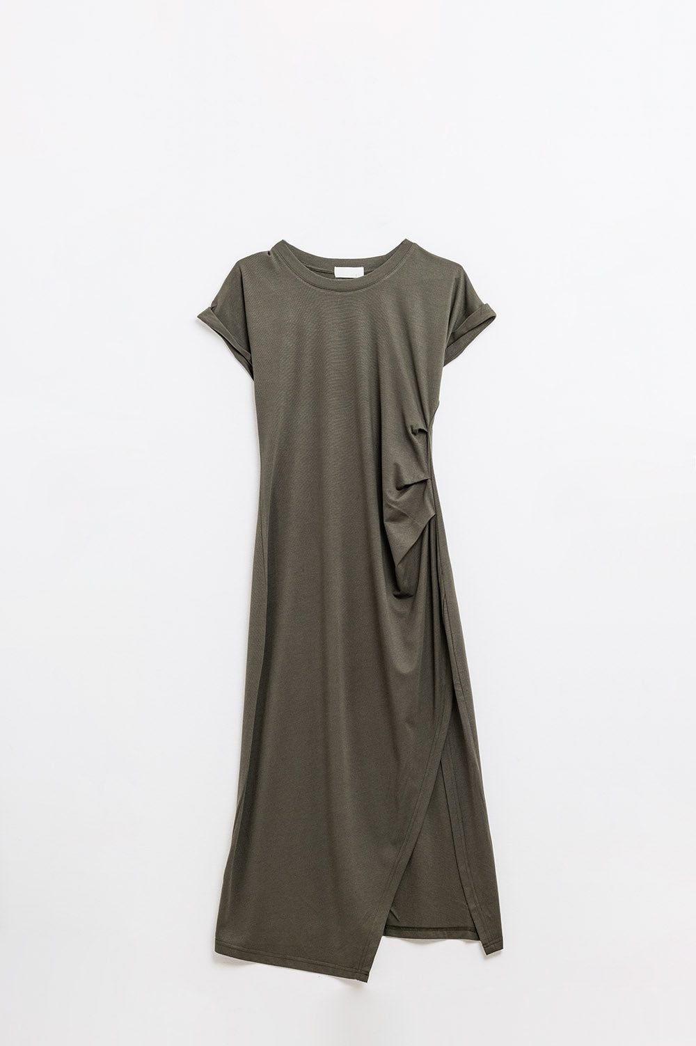 Vestido tencel elástico cáqui sem mangas