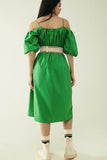 Vestido verde Midi com mangas curtas e alças
