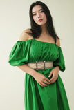 Vestido verde Midi com mangas curtas e alças