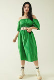 Vestido verde Midi com mangas curtas e alças