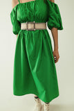 Vestido verde Midi com mangas curtas e alças