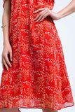 Vestido vermelho com flores e babados impressos