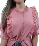 Camisa rosa com folho