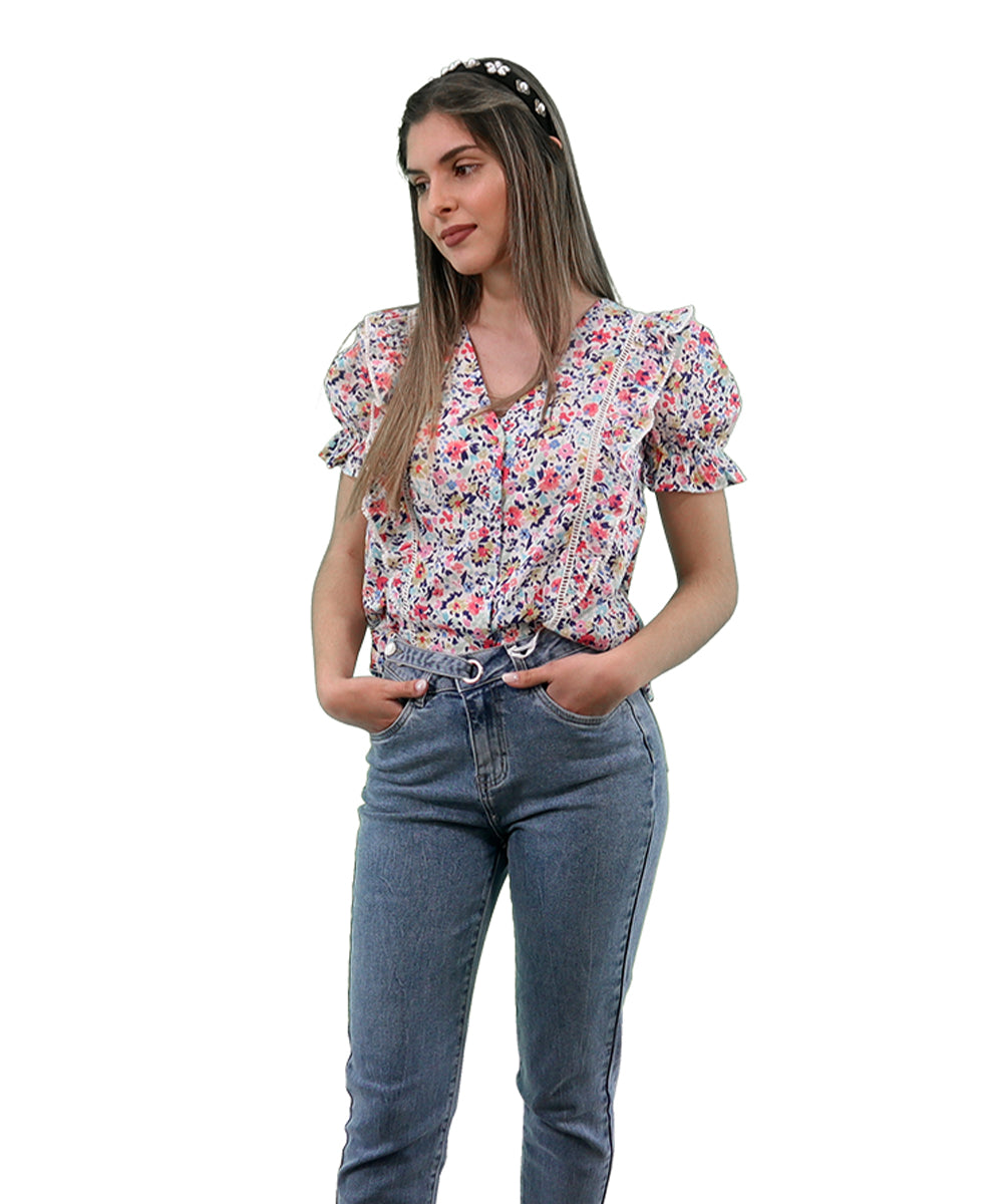 Blusa florida ponto aberto