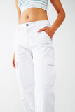 calças cargo branca com elástico na cintura e bainha