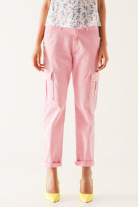 Calças cargo de corte cómodo rosa