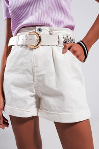 Calções de calças de ganga brancos com cintura elástica