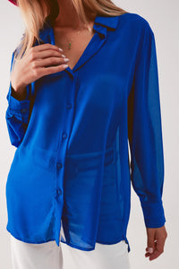 Camisa azul transparente chiffon