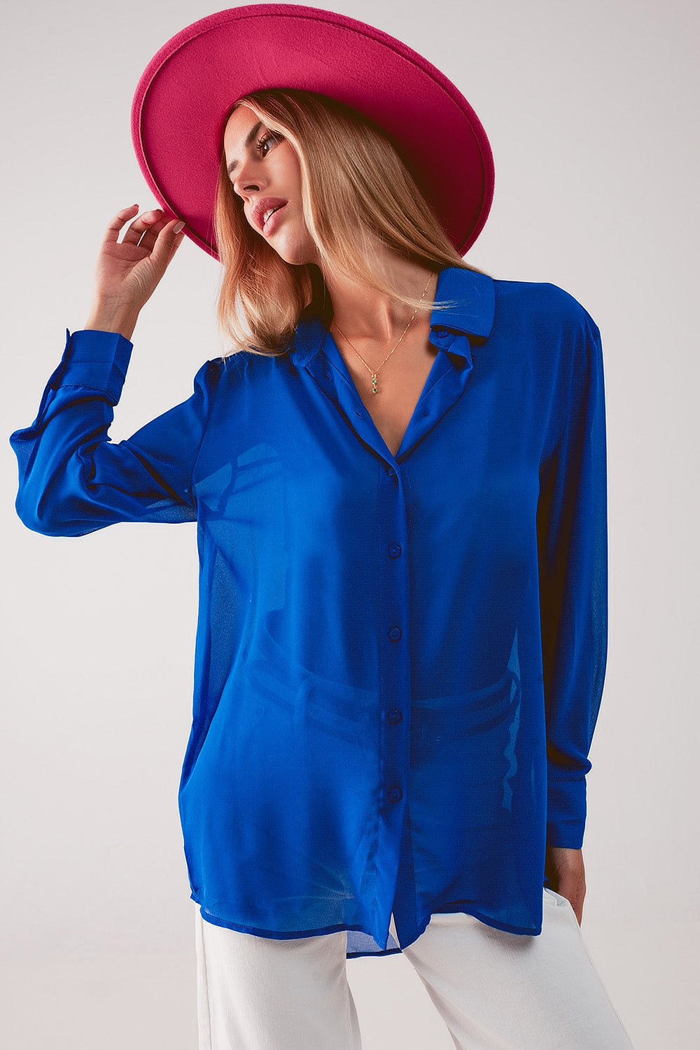 Q2 Camisa azul transparente chiffon