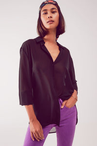 Q2 Camisa preta transparente chiffon