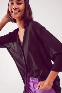 Camisa preta transparente chiffon