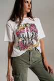 Camiseta branca com estampa vintage de Rock and Roll