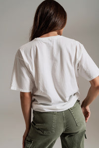 Camiseta branca com estampa vintage de Rock and Roll