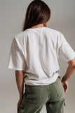 Camiseta branca com estampa vintage de Rock and Roll
