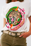 Camiseta com logo estampa de tigre em branco