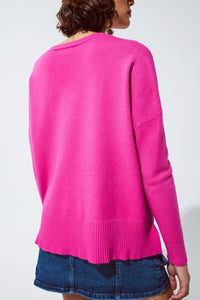 Camisola com decote em V cor-de-rosa