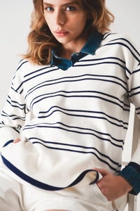 Q2 Camisola em branco com riscas marinhas