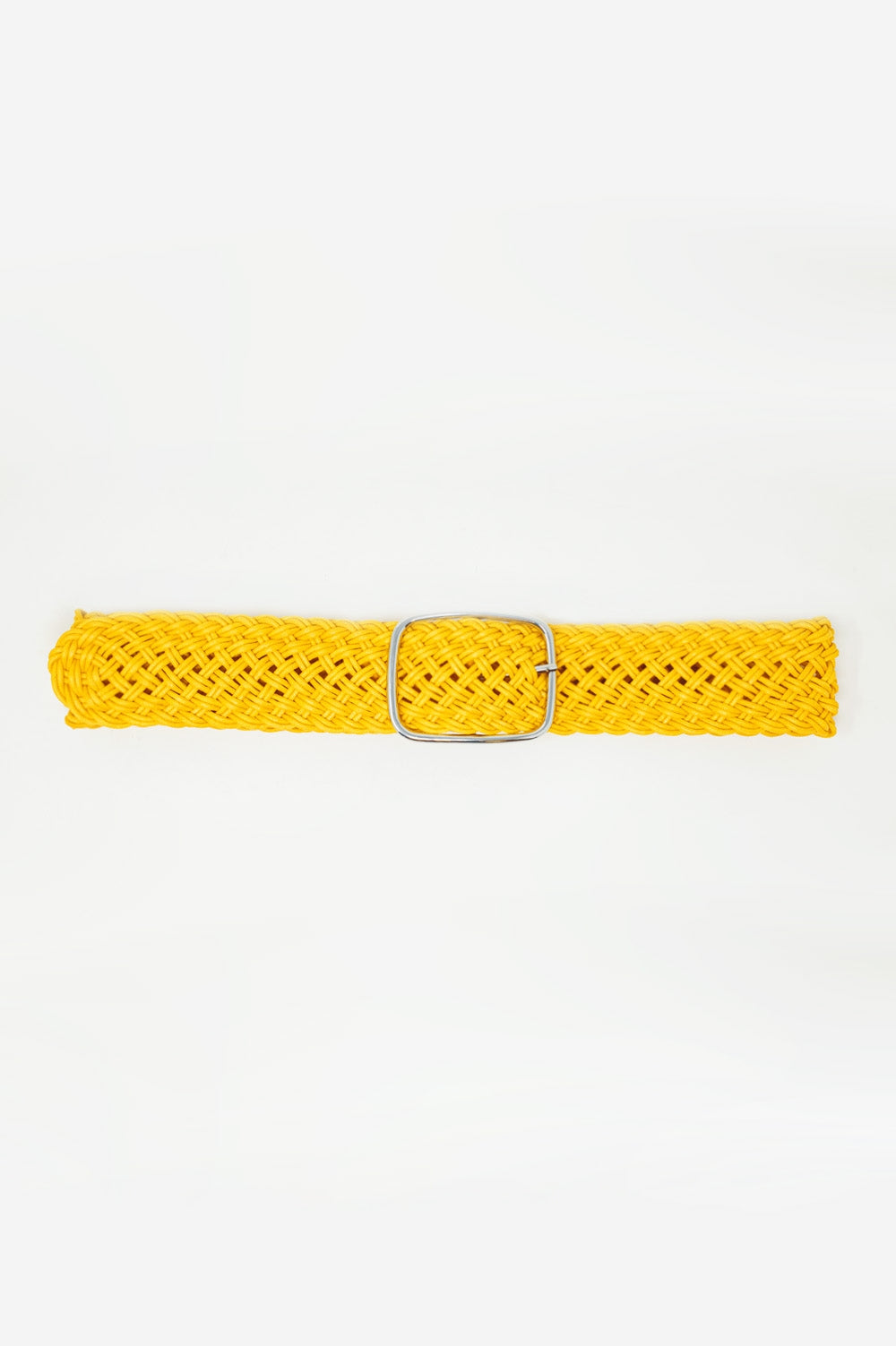 Q2 Cinto amarelo com desenho trançado estilo dos anos 70