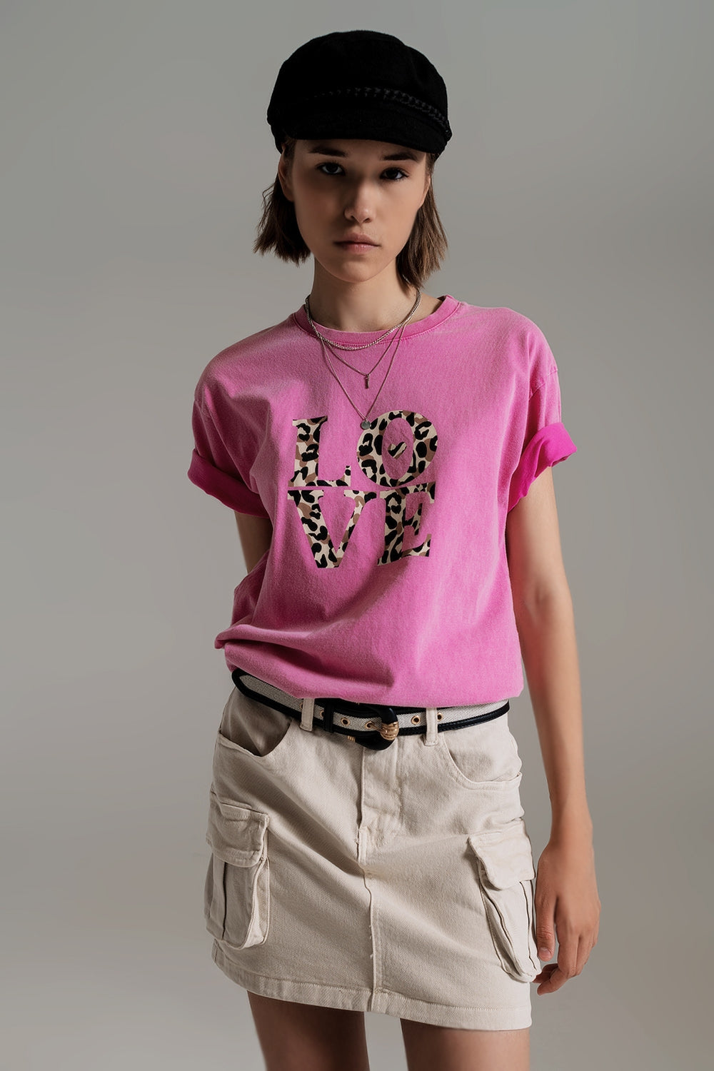 Q2 T-shirt Com Estampa Love em Rosa