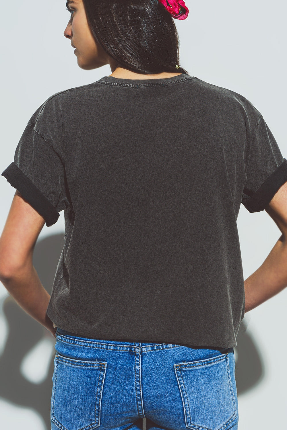 T-SHIRT com impressão Peace and Love frontal em cinzento