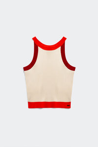 Top curto com nervuras em vermelho