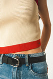 Top curto com nervuras em vermelho