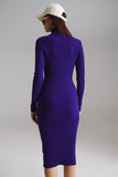 Vestido de malha midi bodycon com gola alta em roxo