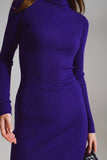 Vestido de malha midi bodycon com gola alta em roxo