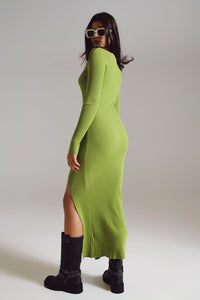Vestido de malha verde maxi com um verde limão