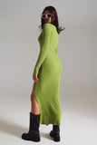 Vestido de malha verde maxi com um verde limão