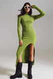 Vestido de malha verde maxi com um verde limão