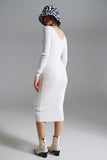 Vestido justo de malha midi em branco com decote em V
