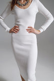 Vestido justo de malha midi em branco com decote em V