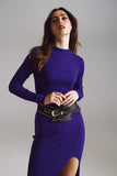 Vestido maxi de tricô com gola alta roxa