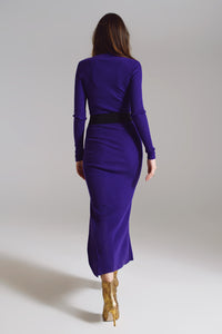 Vestido maxi de tricô com gola alta roxa