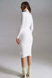 Vestido Midi Bodycon de Tricô com Gola Alta em Branco