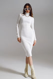 Vestido Midi Bodycon de Tricô com Gola Alta em Branco