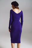 Vestido midi de malha bodycon com decote em V em roxo