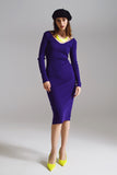 Vestido midi de malha bodycon com decote em V em roxo